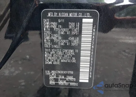 2012 Infiniti Qx56 z USA, uszkodzony, nr VIN JN8AZ2NC8C9315769